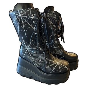 Halloween Spiderweb Goth Platform Costume Boots